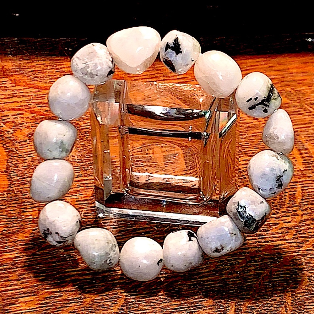 NATURAL RAINBOW MOONSTONE TUMBLED BRACELET STRETCH CHUNKY NEW HEALING STONES